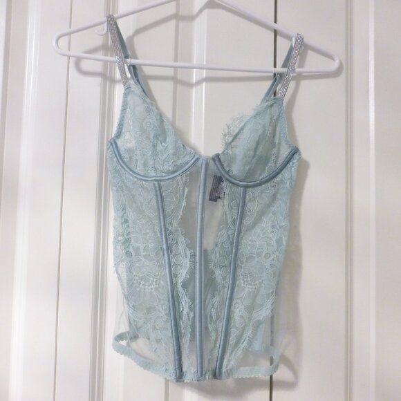 VICTORIA'S SECRET mint green unlined bustier top with sparkly straps - Picture 11 of 11